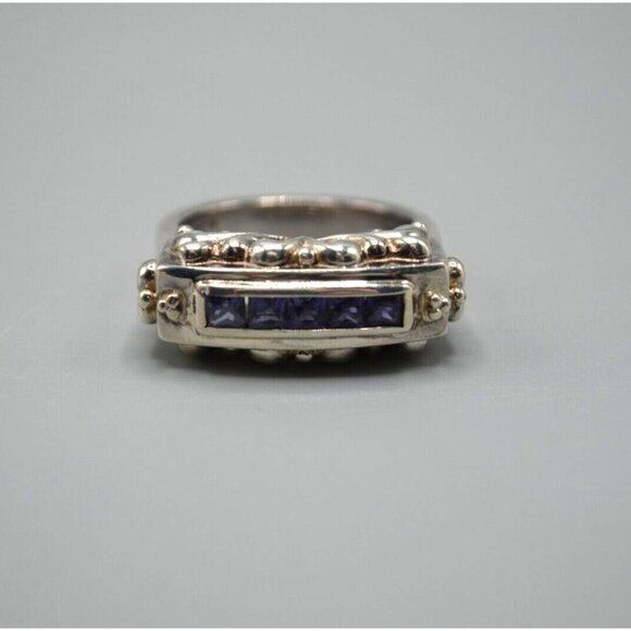 Purple Stone Bar Cluster Ring Single Row Sterling Silver 925 Nepal Stamp Sz 10 - Picture 1 of 7